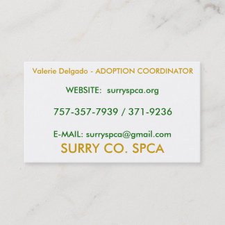 SURRY Co. SPCA, Valerie Delgado - ADOPTION COOR… Visitenkarte