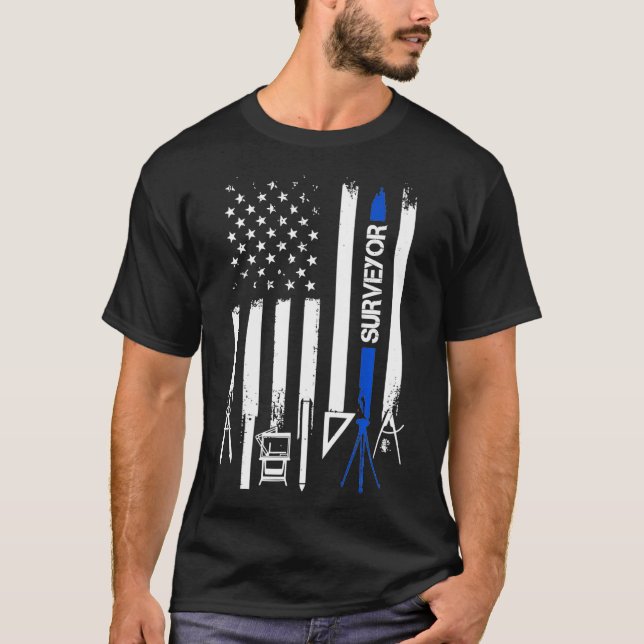 Surveyor Gift Tripod Gear Land Surveving Flag Amer T-Shirt (Vorderseite)