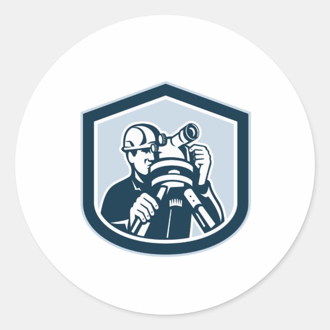 Surveyor Surveyor Theodolite Shield Retro Runder Aufkleber (Vorderseite)