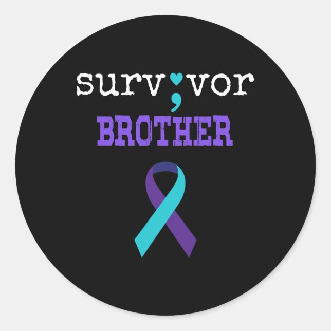Survivor Brother Semicolon Geschenk Suizidpräventi Runder Aufkleber (Vorderseite)