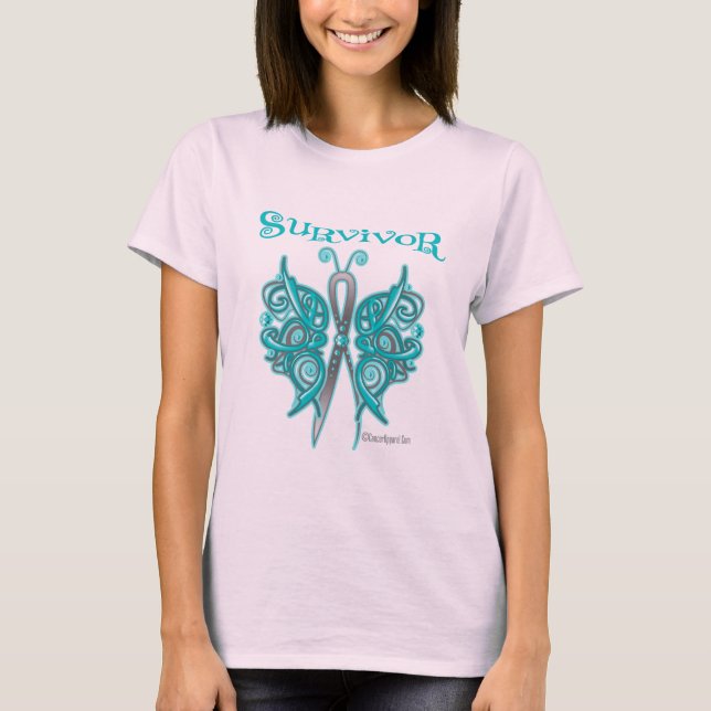 Survivor Celtic Butterfly - Eierstockkrebs T-Shirt (Vorderseite)