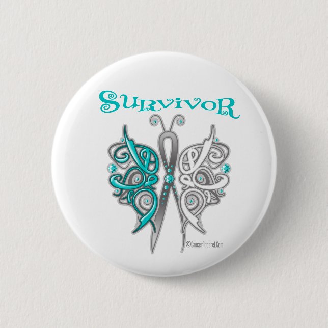 Survivor Celtic Butterfly - Gebärmutterhalskrebs Button (Vorderseite)