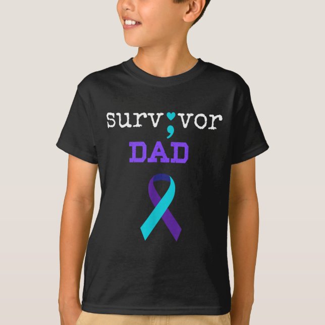 Survivor Dad - Semicolon Gift Suicide Prevention A T-Shirt (Vorderseite)