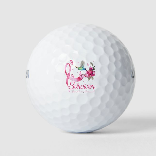 Survivor Hummingbird Ribbon Brustkrebs Golfball (Vorderseite)