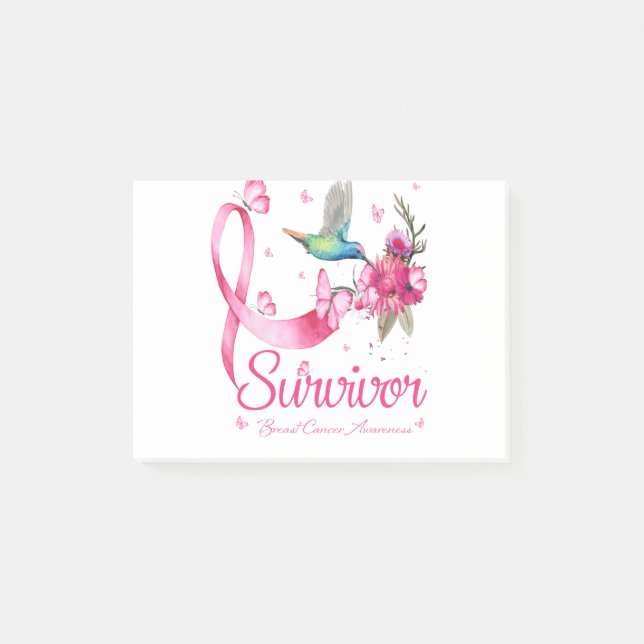 Survivor Hummingbird Ribbon Brustkrebs Post-it Klebezettel (Vorderseite)