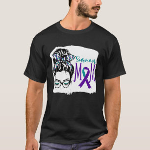 Survivor Mama Suicide Awareness Messy Bun Aquamari T-Shirt