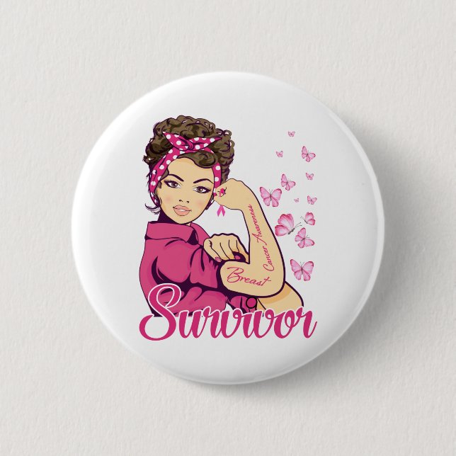 Survivor Rosie Riveter Brustkrebs Bewusstsein Button (Vorderseite)