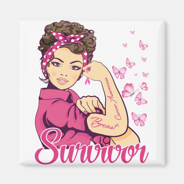 Survivor Rosie Riveter Brustkrebs Bewusstsein Magnet (Vorne)