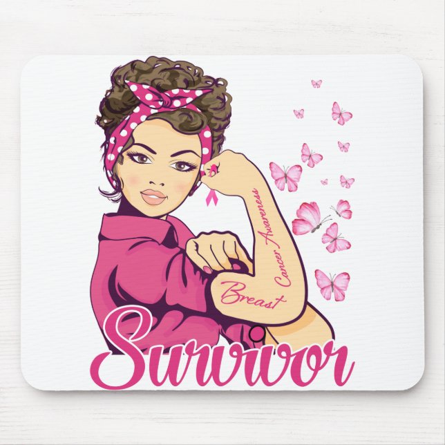 Survivor Rosie Riveter Brustkrebs Bewusstsein Mousepad (Vorne)