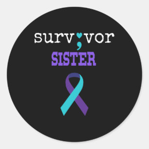 Survivor Sister Semicolon Geschenk Suizidpräventio Runder Aufkleber