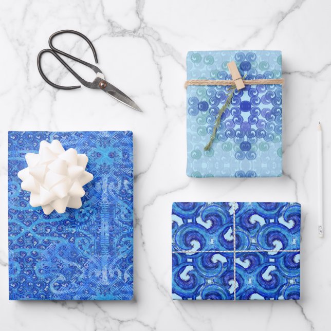 Susea Blu Studios Wave Wrapping Paper Geschenkpapier Set (Vorderseite)