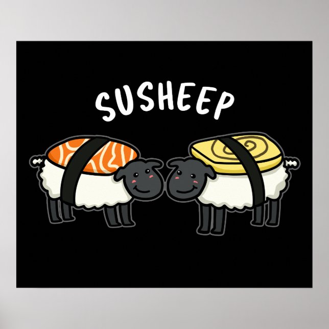 Susheep Funny Sushi Sheep Pun Dark BG Poster (Vorne)