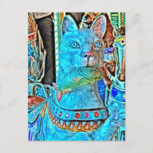 Sushi a Cat with a Fish on a Merry Go Round Postkarte