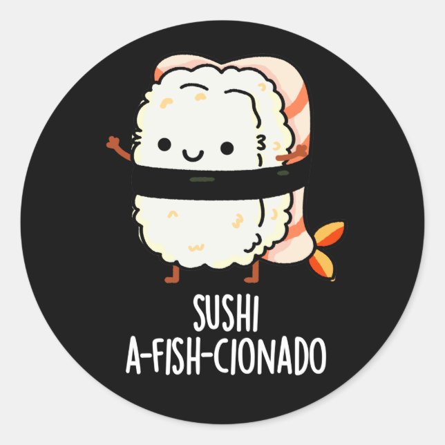 Sushi A-fish-Cionado Funny Food Fish Pun Dark BG Runder Aufkleber (Vorderseite)
