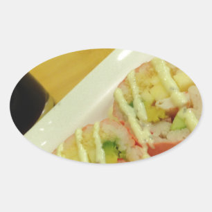 Sushi Abendessen Fischreifen gesunde Ernährung Ovaler Aufkleber