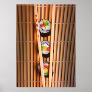 Sushi and wooden chopsticks poster