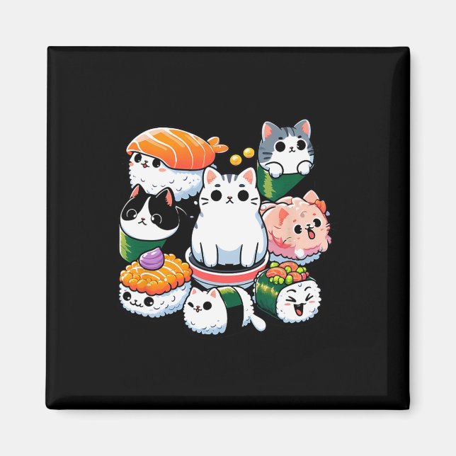 Sushi Anime Cat Sushi Lover Geschenk Magnet (Vorne)