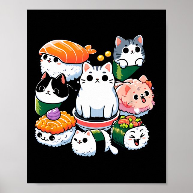 Sushi Anime Cat Sushi Lover Geschenk Poster (Vorne)
