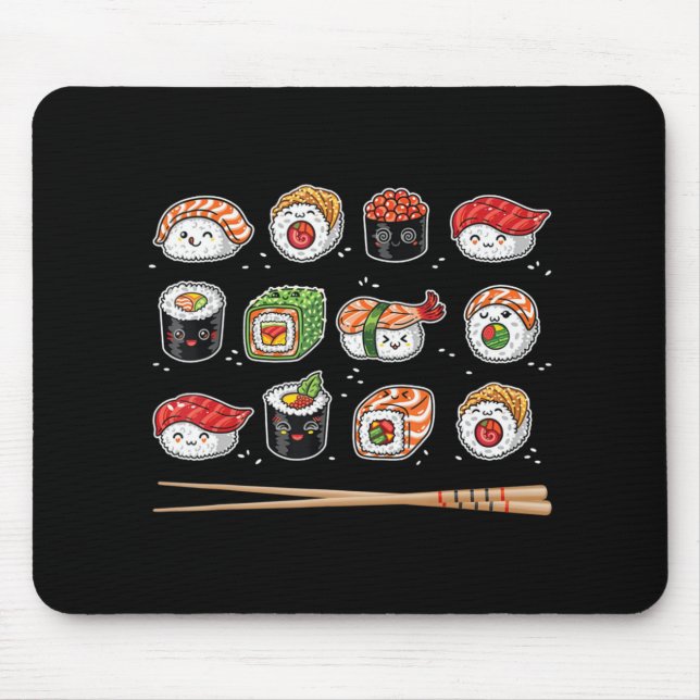 Sushi Anime Kawaii Japanese Food Lover Otaku Manga Mousepad (Vorne)
