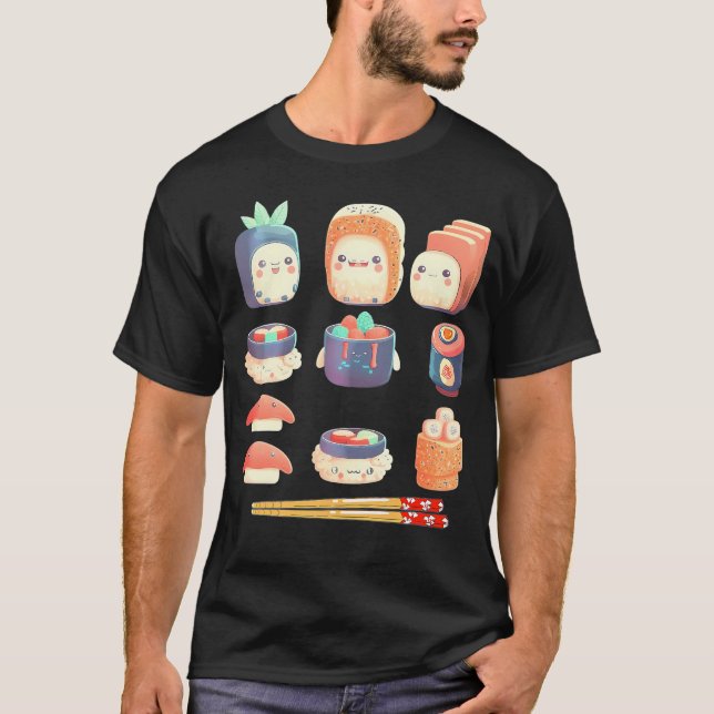 Sushi Anime Kawaii Japanese Food Lover Otaku Manga T-Shirt (Vorderseite)