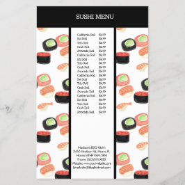 Sushi Asian Restaurant Watercolor Pattern Menu Flyer