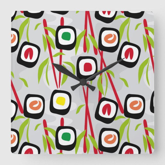 Sushi Background Quadratische Wanduhr (Vorderseite)
