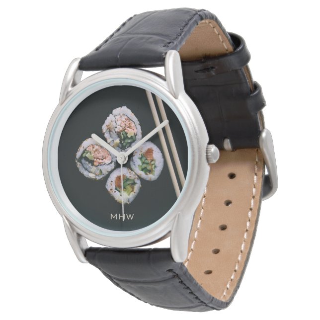 Sushi-benutzerdefinierte Monogramm-Uhren Armbanduhr (Schrägansicht)