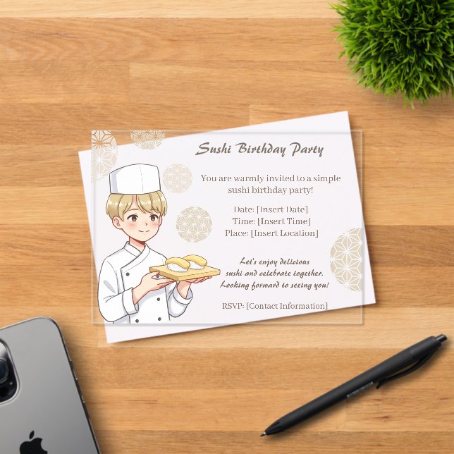 Sushi Birthday Party Invitation with Cute Anime  Acryleinladungen (Insitu (Einladungskarte))