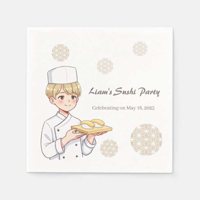 Sushi Birthday Party Invitation with Cute Anime  Serviette (Vorderseite)