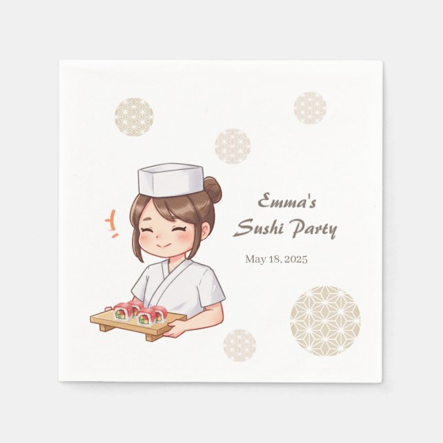 Sushi Birthday Party Invitation with Cute Anime  Serviette (Vorderseite)