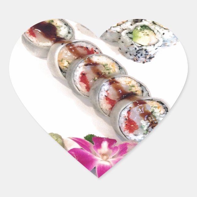 Sushi California Rolls Herz-Aufkleber (Vorderseite)