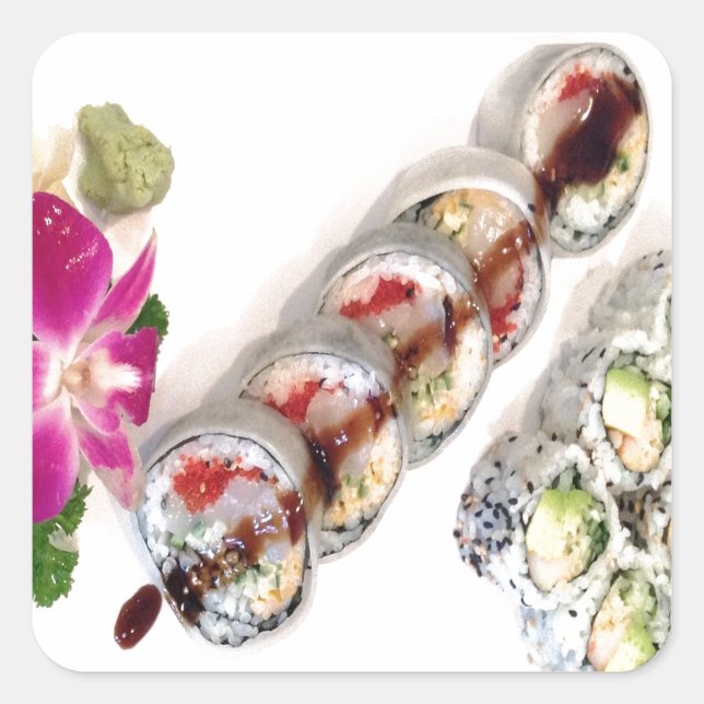 Sushi California Rolls Quadratischer Aufkleber (Vorderseite)