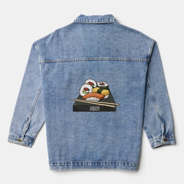 Sushi-Cartoon-Abbildung Jeansjacke (Rückseite)