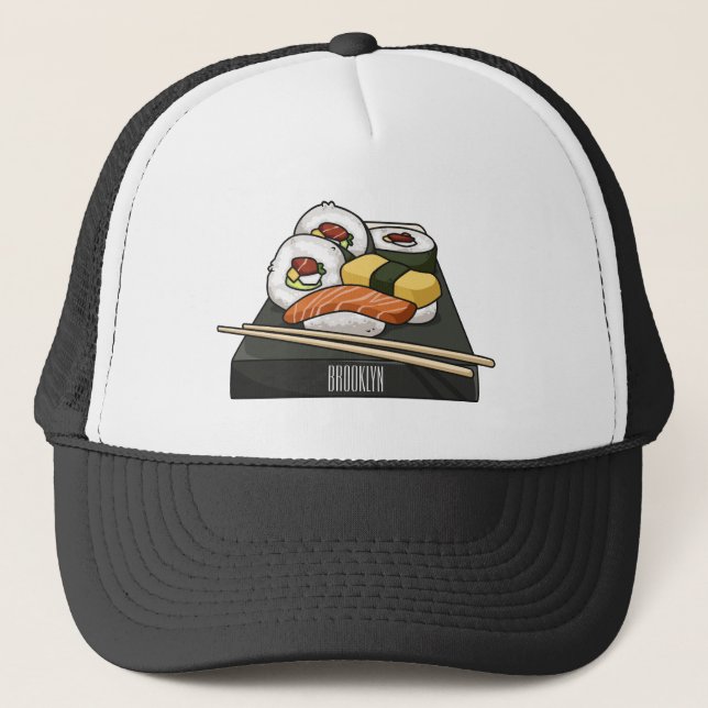 Sushi-Cartoon-Abbildung Truckerkappe (Vorderseite)