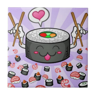 Sushi-Cartoon-Charakter, der Lose Garnele isst Fliese