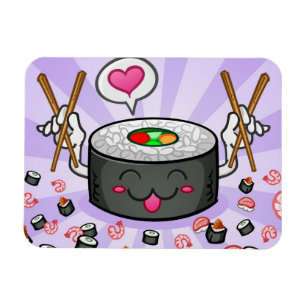 Sushi-Cartoon-Charakter, der Lose Garnele isst Magnet