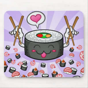Sushi-Cartoon-Charakter, der Lose Garnele isst Mousepad