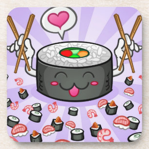 Sushi-Cartoon-Charakter, der Lose Garnele isst Untersetzer