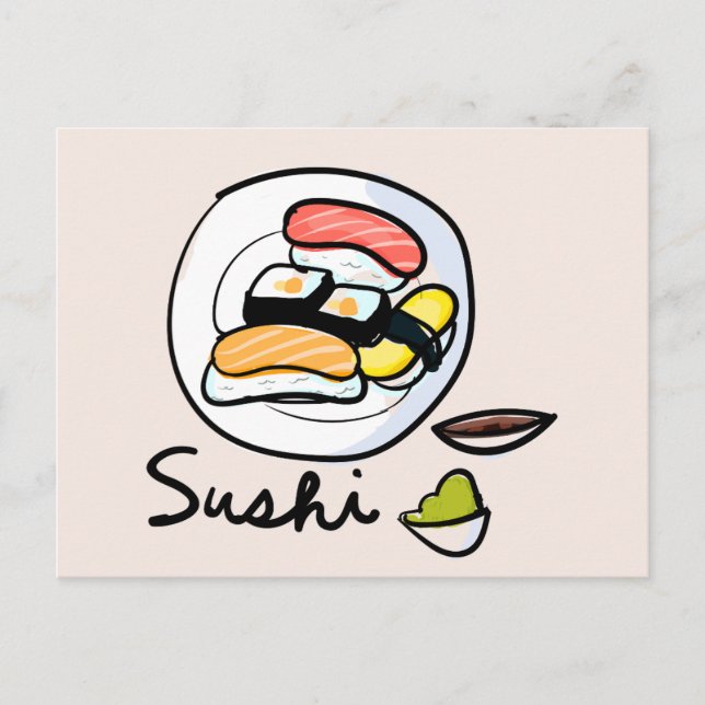Sushi Cartoon niedlich japanische Sushi-Küche Postkarte (Vorderseite)