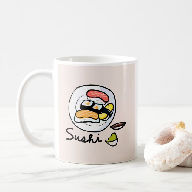 Sushi Cartoon niedliche japanische Kunst Kaffeetasse (Mit Donut)