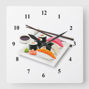 Sushi-Cartoon Quadratische Wanduhr