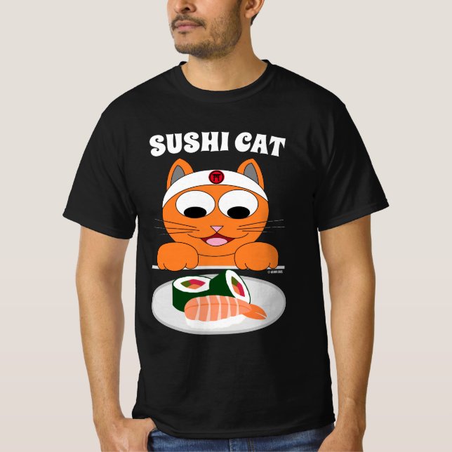 SUSHI CAT Cartoon Cat Humorurisch T-Shirt (Vorderseite)