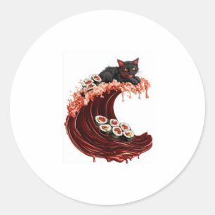 Sushi Cat Dreams � Quirky Japanese Food Kitty Runder Aufkleber