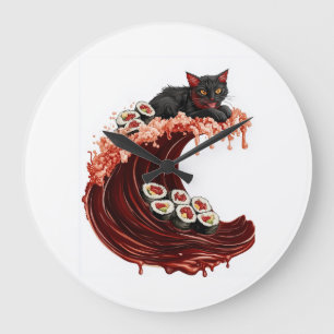 Sushi Cat Dreams Verrückte japanische Essen Kitty Große Wanduhr