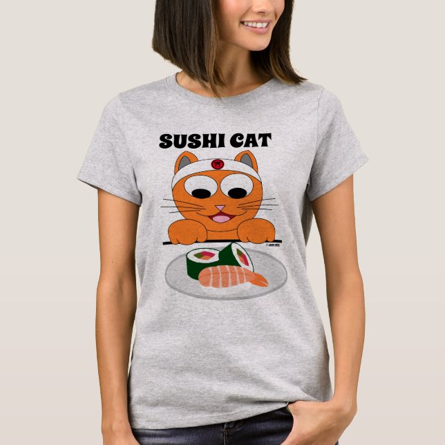 Sushi Cat Ginger Kitty Humore T Shirt (Vorderseite)