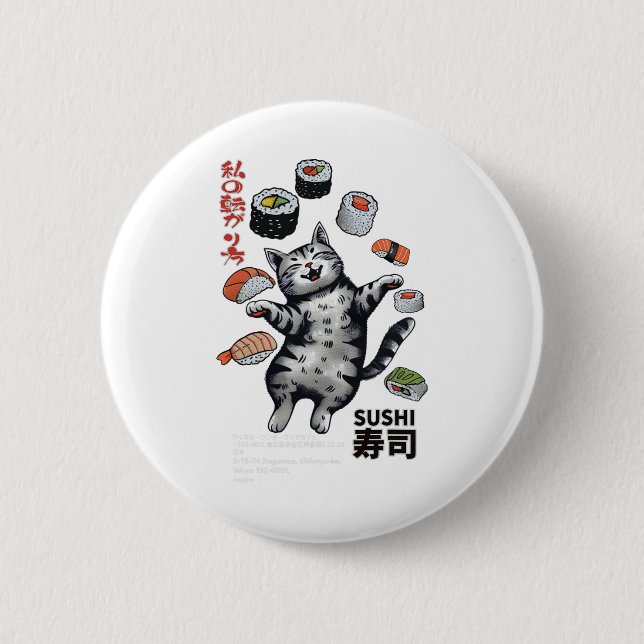 Sushi Cat Harajuku Tokyo Japan Cat Caf Button (Vorderseite)