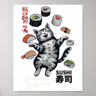 Sushi Cat Harajuku Tokyo Japan Cat Caf Poster