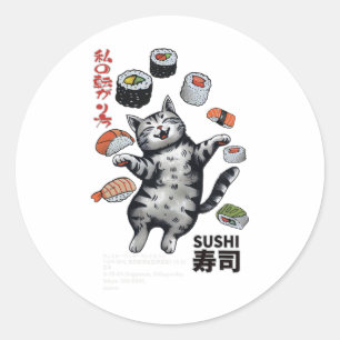 Sushi Cat Harajuku Tokyo Japan Cat Caf Runder Aufkleber