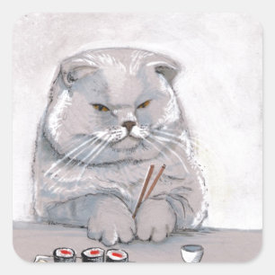 Sushi Cat Herr Grumps ©CSiravo Quadratischer Aufkleber