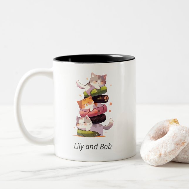 Sushi Cat Miaw | Japanischer Anime Zweifarbige Tasse (Mit Donut)